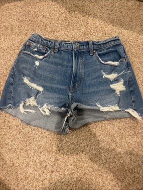 Abercrombie & Fitch Distressed Mid-Blue Denim Shorts